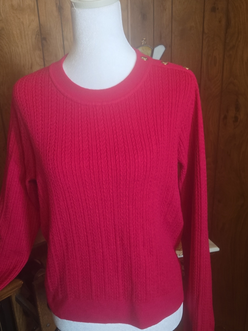 Michael Kors Hot Pink Cable Knit Sweater with Gold Buttons